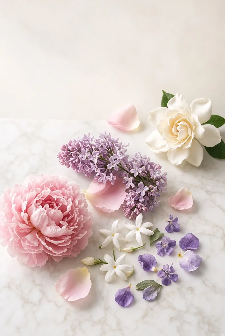 Bed Of Flowers — ноты сердца пирамиды аромата, иллюстрация Edgardio Chilini