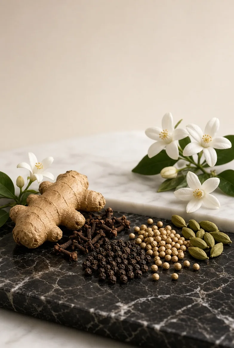 Ginger Spice — ноты сердца пирамиды аромата, иллюстрация Edgardio Chilini